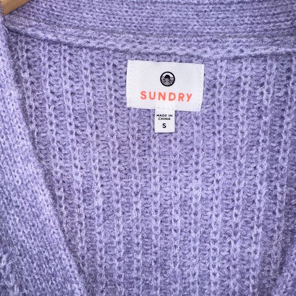 Sundry 'Colorblock' Purple Pink and Orange Cardigan Sweater Size Small Oversized - Picture 4 of 9